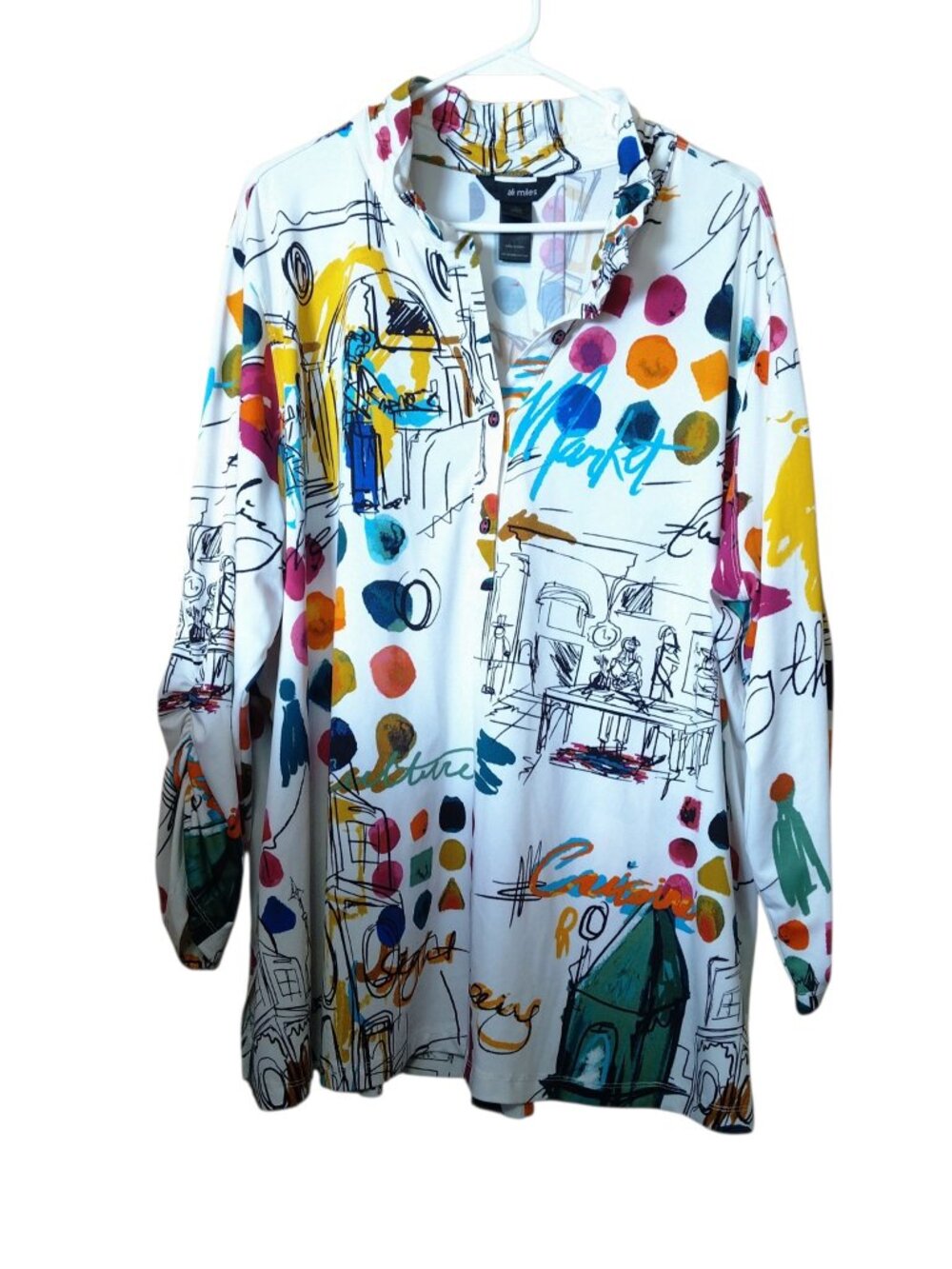 Ali Miles Size 3X Popover Blouse Abstract Art To Wear Travel Stretch Eclectic